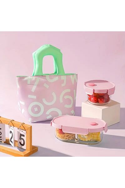 GlassySKY Colorful Insulated Lunch Bag for Office Workers - Picnic - School - Work (Snap Closure)