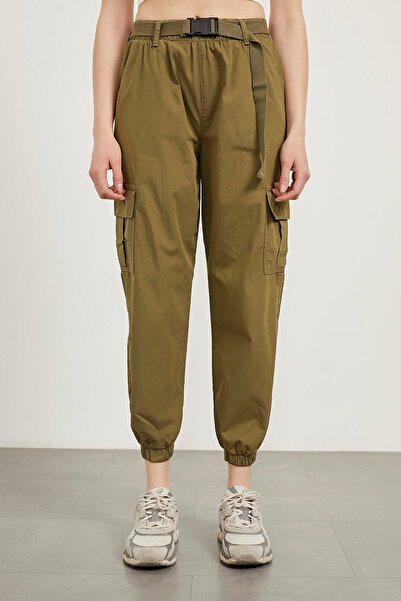 Arma Life Women's Elastic Waist Cargo Pocket Khaki Jogger Pants