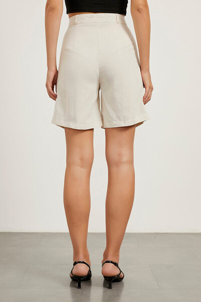 Arma Life Women's Summer High Waist Midi Length Ecru Linen Shorts