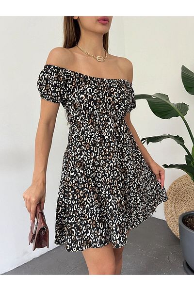 BRAXELL Madonna Collar Leopard Print Dress