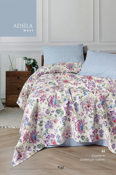 lissehome Adsila Blue Double Pique Set – 100% Cotton, Breathable Fabric
