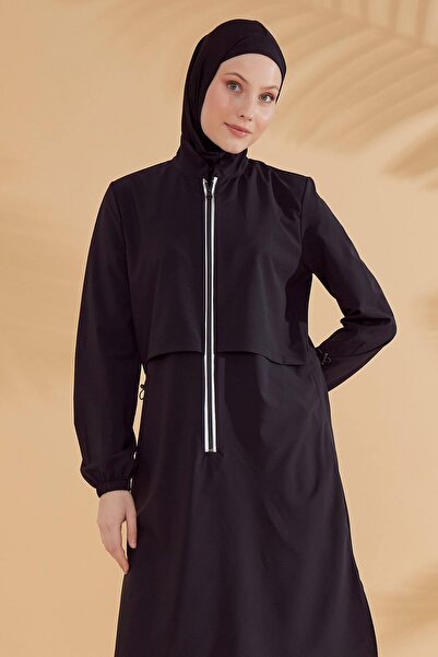 Marina Swimwear Paraşüt Basic Siyah Tam Kapalı Tesettür Mayo M2314