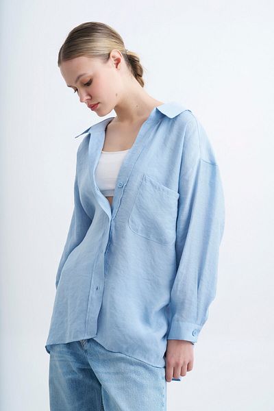 Perry 4612 Cămașă oversize cu umăr deschis Albastru deschis