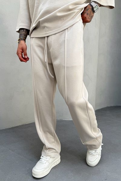 MADZEYMODA Men's Oversize Fit T-Shirt and Pant Bottom Set Beige Color Oyaho
