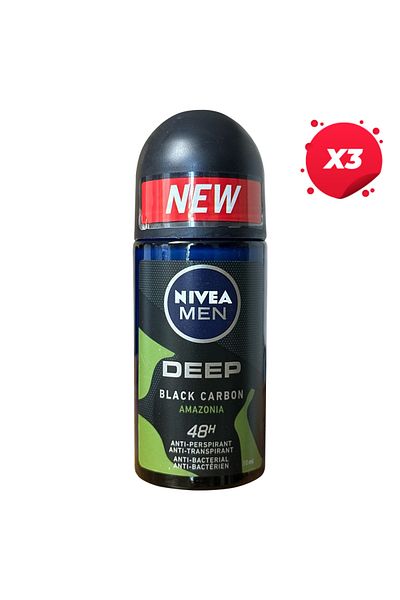 NIVEA X3 - NIVEA ANTIPERSPIRANT ROLL ON 50ML MEN DEEP BLACK CARBON AMAZONIA 72H