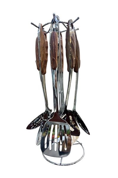 aljahwari 6piece stainless steel cooking spoon and ladle set with stand