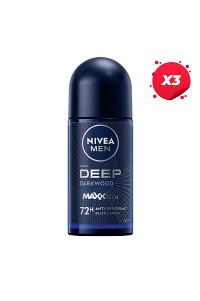 NIVEA X3 - NIVEA ANTIPERSPIRANT ROLL ON 50ML MEN DEEP DARK WOOD 72H
