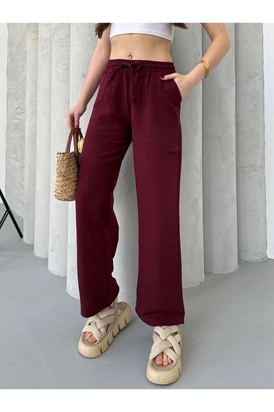 Ozy Fashion Linen Blended Loose Cut Trousers Yeni̇ket-333