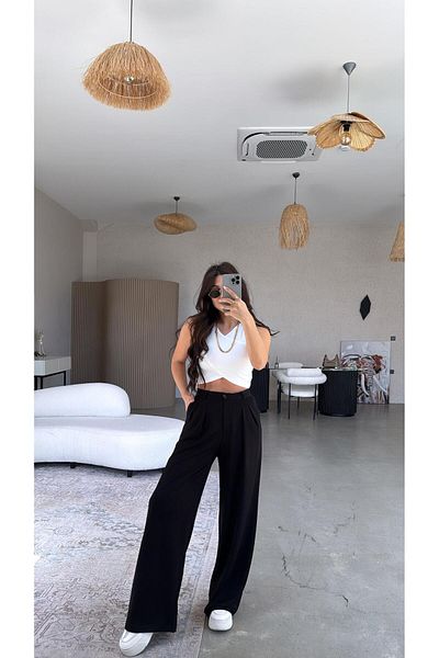 Buket Teke Black Modal Relax Pants