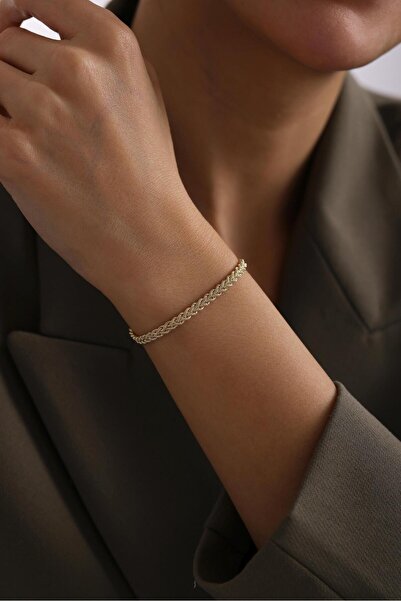 Tufanlar Kuyumculuk 14 Ayar Çift Sıra Örgü Gemici Kilitli Altın Bileklik