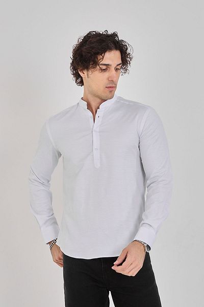 jack carisma Ευέλικτο Slim Fit Λευκό Ανδρικό Πουκάμισο - Γιακάς με μισή πατιλέτα