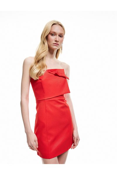Koton Strapless Bodycon Bow Detail Mini Dress