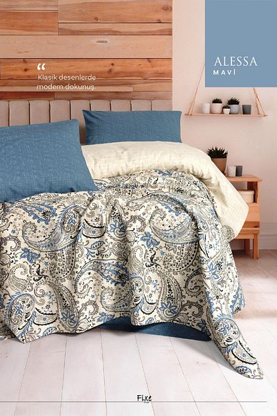lissehome Alessa Blue Double Pique Set – 100% Cotton, Summer Breathable Fabric