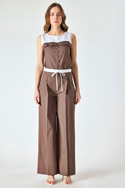 FEVER Çift bel bantlı geniş paça pantolon