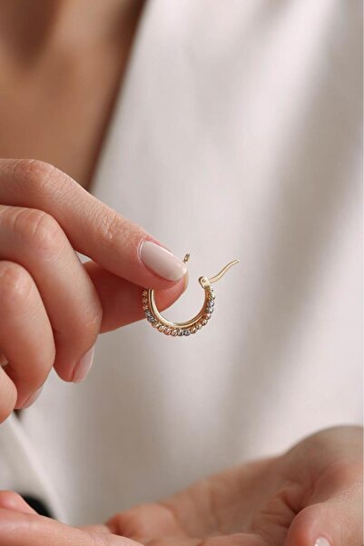 Tufanlar Kuyumculuk 14 Ayar Altın Renkli Taşlı Halka Küpe - Bahar Koleksiyonu