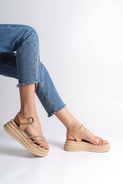 Joy Ayakkabı Eva Thick Buckle Stone Stripe Orthopedic Sole Women's Sandals Tt - Skin