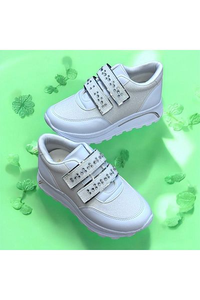 KAFKASLAR AYAKKABI Pantofi sport casual pentru fete cu talpă căptușită, pietre și velcro