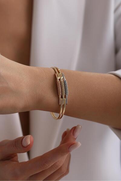 Tufanlar Kuyumculuk 14 Ayar 3 Sıra Renkli Desenli Altın Bilezik