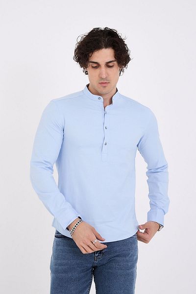 jack carisma Ανδρικό πουκάμισο με γιακά με γιακά μπλε Slim Fit, εύκαμπτο βαμβακερό μισό πατιλέτα