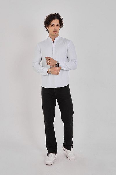 jack carisma Ευέλικτο Slim Fit Λευκό Ανδρικό Πουκάμισο - Γιακάς με μισή πατιλέτα