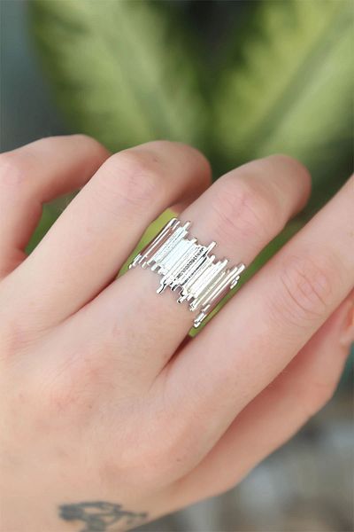 robotrend Brass Silver Color Adjustable Thick Serrated Ring