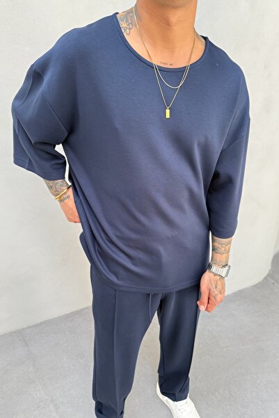 MADZEYMODA Men's Oyaho Fabric Navy Blue Baggy Fit Jogger Pants Ke-7012