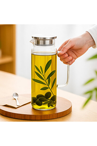 Vivien Home Borosilikat Cam 1.8 ml Zeytinyağı Sıvıyağı Şişesi Yağdanlık Yağlı...