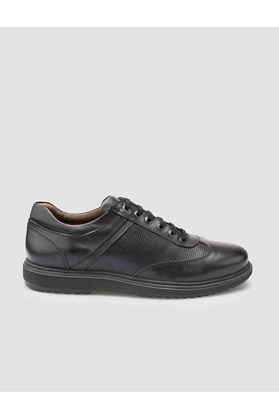 Cabani Genuine Leather Black Lace-Up Men's Casual Shoes