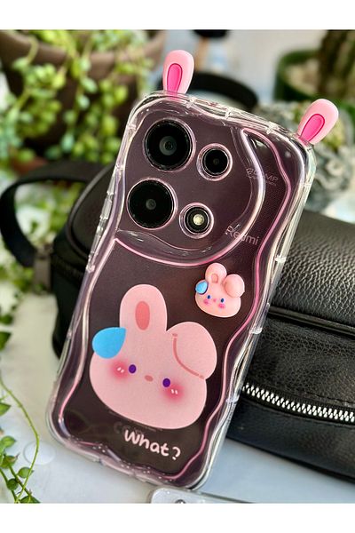 Go Aksesuar جراب سيليكون بتصميم أرنب ثلاثي الأبعاد متوافق مع Redmi Note 13 Pro 4G مع لعبة