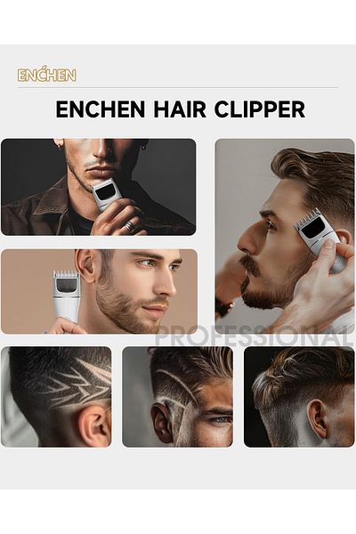 Enchen Rechargeable Hair & Beard Trimmer for Men, 200 Min Runtime, Type-C, Travel Lock White