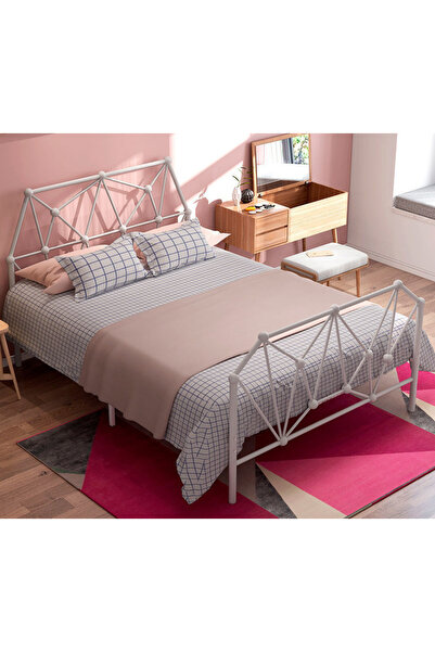 Generic سرير مزدوج معدني متين بتصميم انسيابي عصري 200×200 سم أبيض