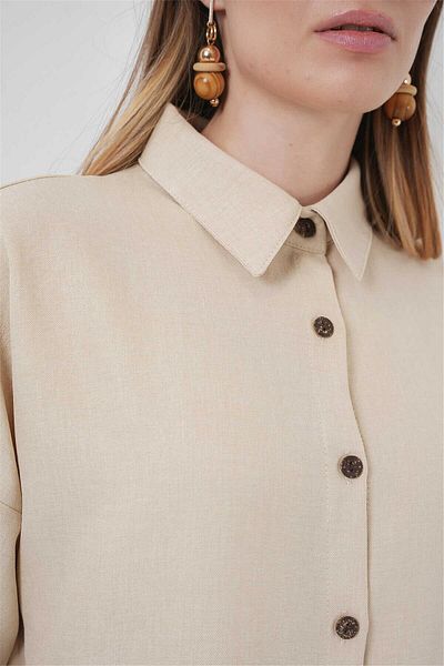 ByMisa Store Women's Beige Raw Linen Summer Double Suit Suitable for Hijab