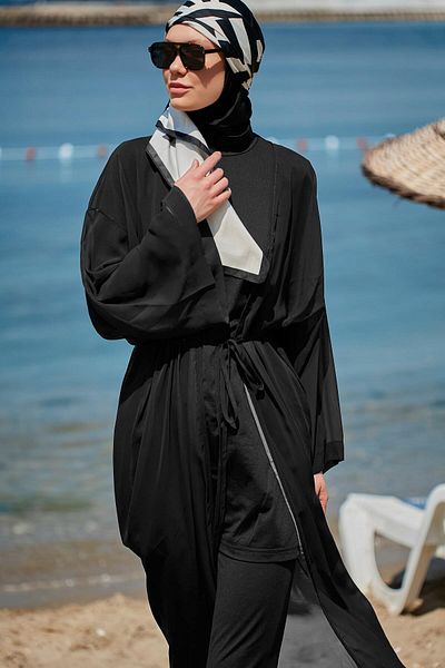 Marina Swimwear Black Plain Kimono Caftan - P2342