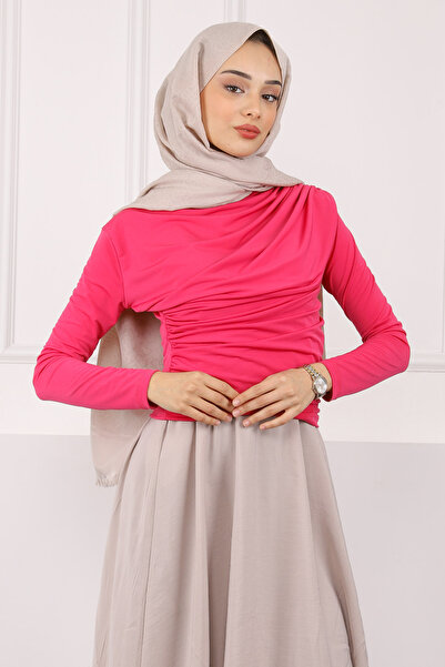 İmajButik Φούξια ζιβάγκο με ντραπέ άμμο μπλούζα