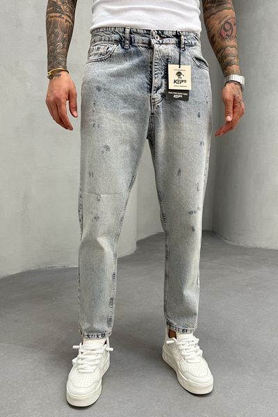 MADZEYMODA Ανδρικό τζιν παντελόνι Boyfriend Mold Ice Blue τζιν με σκισίματα KE-499