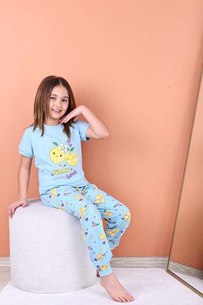 GRI MOR TEKSTIL SET DE Pijamale FATA 100% BUMBAC CU MODEL LIMON