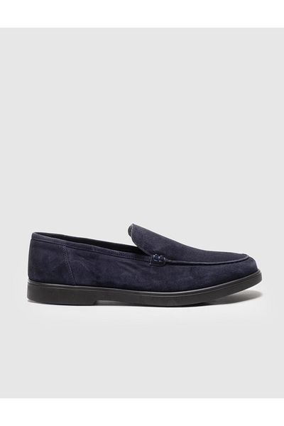 Cabani Genuine Leather Navy Blue Suede Men's Loafer