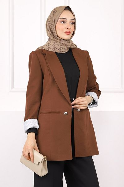 İmajButik Μπουφάν Blazer με καφέ επένδυση