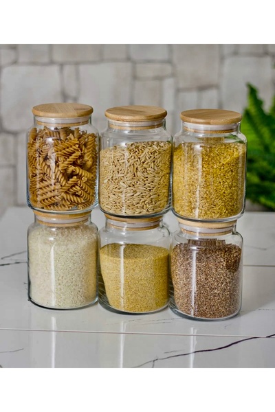 Pembelia Life 6 Adet 1000 ml Bambu Kapaklı Cam Kavanoz Seti Bakliyat Saklama ...