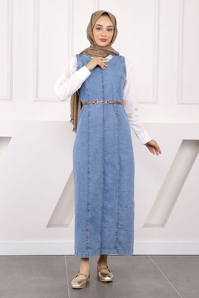 İmajButik Σετ τζιν φόρεμα με μπλε πουκάμισο