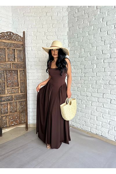 moneta boutique Дамска дълга рокля с квадратно деколте и презрамки