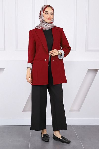 İmajButik Jachetă Blazer căptușită Burgundy