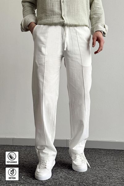 Moderk Men's Linen High Quality Elastic Waist Baggy Fit Trousers Does Not Pilling or Sweating