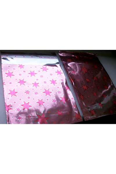 morlalem m 100 Pieces Star Printed Pink Metalized Banded 10cm Gift Bag, Jewelry Engagement Mevlüt Henna Package