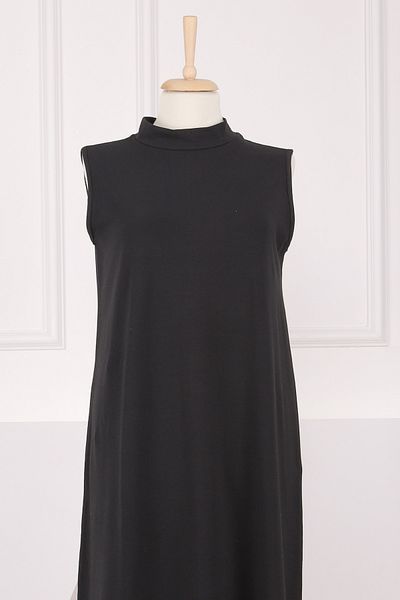 İmajButik Μαύρο φόρεμα με μισό ζιβάγκο με μηδενικό μανίκι