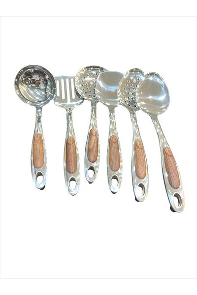 aljahwari 6piece stainless steel cooking spoon and ladle set with stand