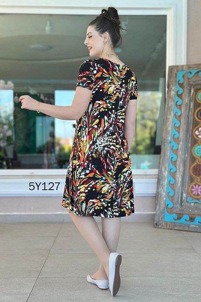 İnce Topuk Crew Neck Patterned Viscose Dress 5Y127