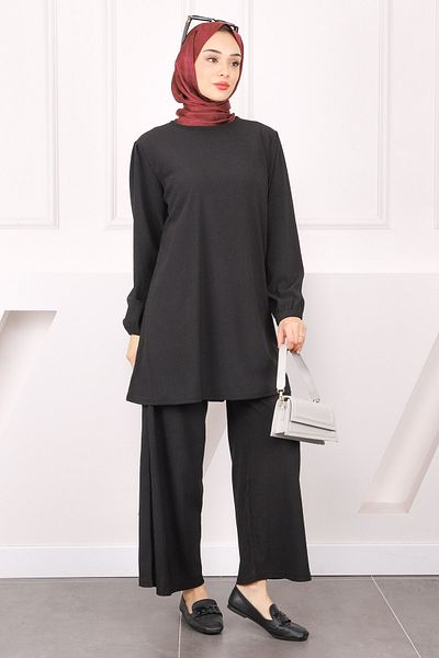 İmajButik Μαύρο τυλιγμένο παντελόνι τουνίκ