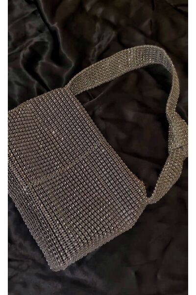 By Melis Atdemir Taş Görünümlü Taşlı Çanta Gümüş Abiye Çanta