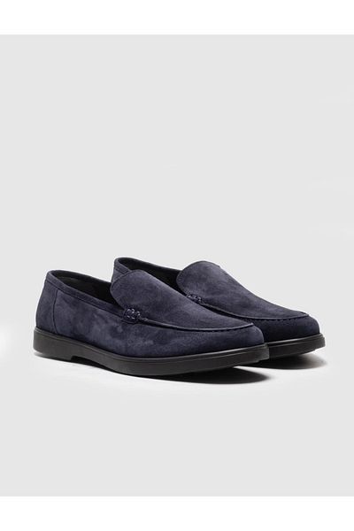 Cabani Genuine Leather Navy Blue Suede Men's Loafer